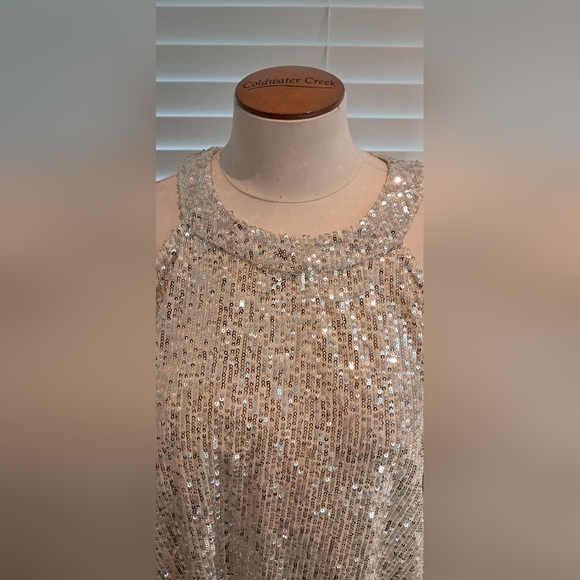 CeCe Champagne Holiday Affair Sequin Shoulerless Top Size L NWT - Picture 2 of 11